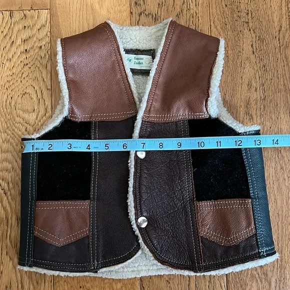 M - Children's Brown / Black / Green Genuine leather Sleveless Vest